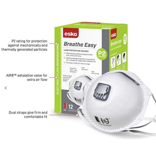 Buy BREATHE EASY P2 VALVED MASK 12pce Online DIY Direct